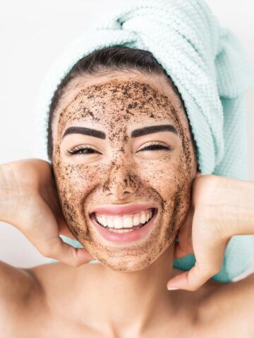 A woman wearing an exfoliating mask.